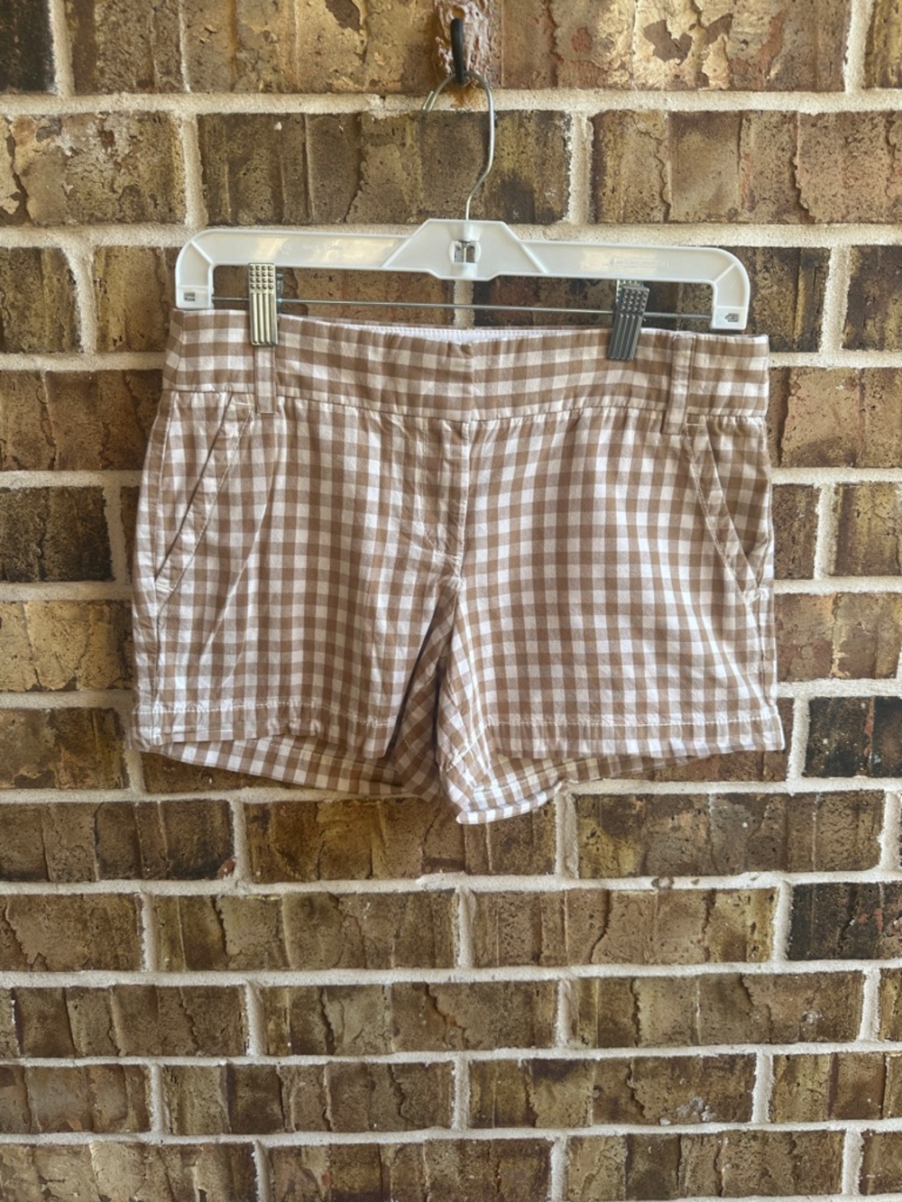 J. Crew Tan and White Gingham Cotton Shorts